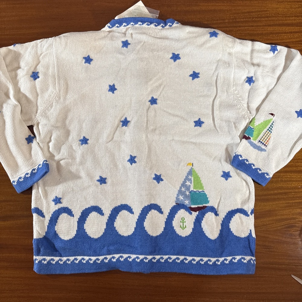 Quacker Factory Sweater L Cardigan Sailboats Nautical Anchors NWT Vintage Granny - Picture 7 of 9